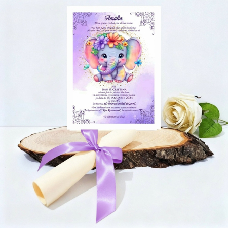 BOTEZ - Invitatie papirus BABY  CUTE ELEFANT PM119