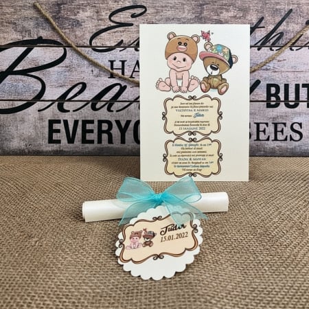 INVITATII BOTEZ - Invitatie papirus BEBE URSULET