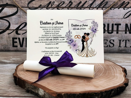 invitatii nunta IEFTINE - Invitatie papirus Purple Wedding