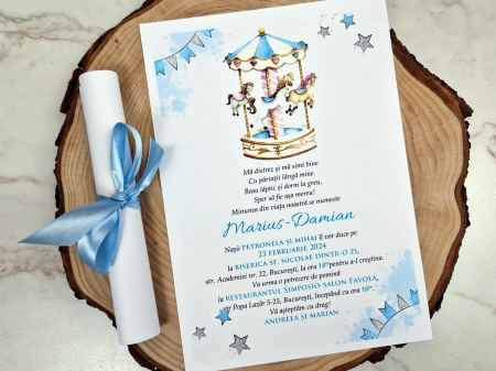 INVITATII BOTEZ - Invitatie papirus CARUSEL
