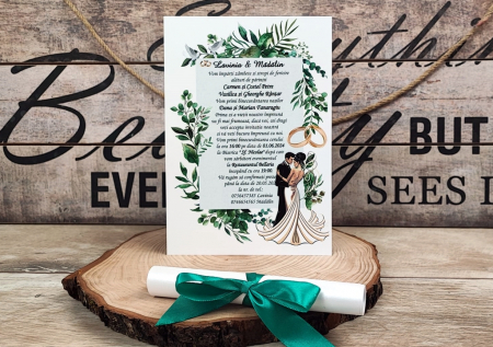 INVITATII NUNTA - invitatie papirus Leafs Style