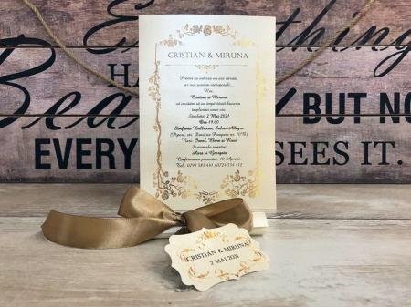 INVITATII NUNTA - Invitatie papirus Golden Style