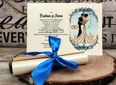 invitatii nunta IEFTINE - Invitatie papirus Blue Wedding