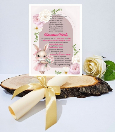 INVITATII BOTEZ - Invitatie papirus IEPURAS