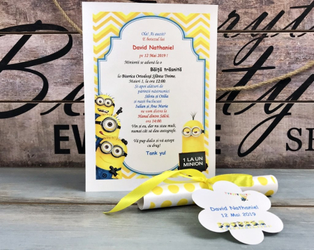 Invitatie botez papirus MINION