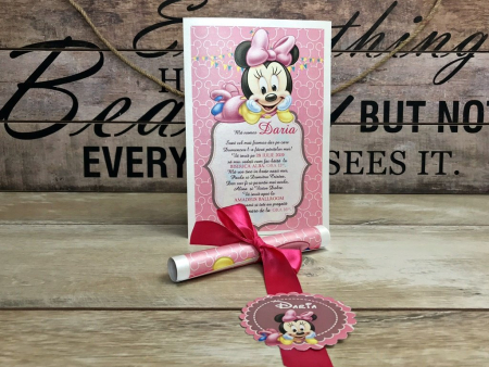 INVITATII BOTEZ - Invitatie papirus Minnie Bebelus