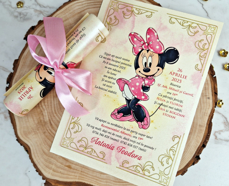 INVITATII BOTEZ - Invitatie papirus Minnie (PM157)