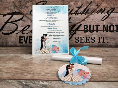 Invitatii Nunta & Botez - Invitatie papirus N+B