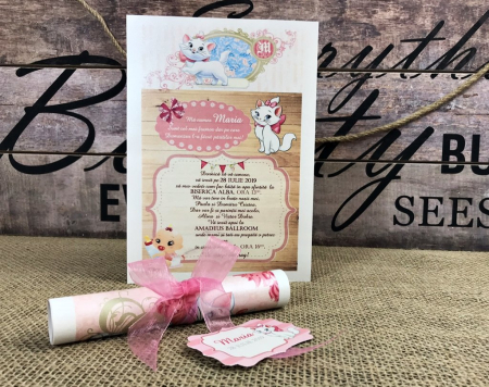 INVITATII BOTEZ - Invitatie papirus PISICUTA