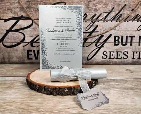 INVITATII NUNTA - Invitatie papirus Silver Glitter