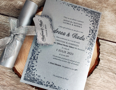 Invitatie papirus Silver Glitter [2]