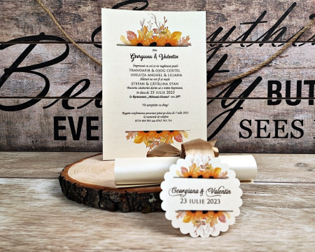 INVITATII NUNTA - Invitatie papirus Sunflower