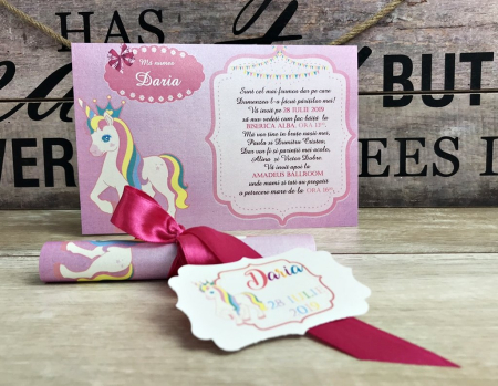 INVITATII BOTEZ - Invitatie papirus UNICORN