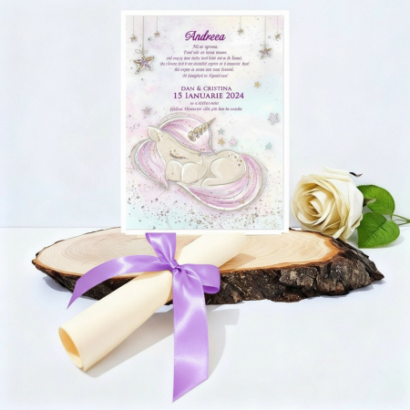 INVITATII BOTEZ - Invitatie papirus UNICORN PM147