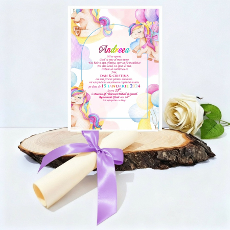 INVITATII BOTEZ - Invitatie papirus UNICORN PM146