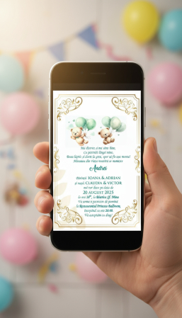Invitatie papirus URSULETI cu baloane verzi (PM210) [1]