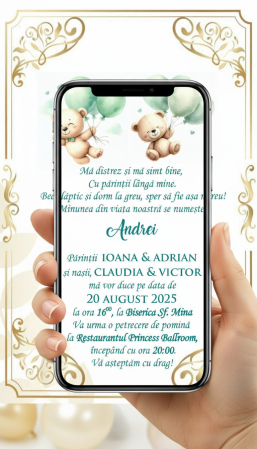 Invitatie papirus URSULETI cu baloane verzi (PM210) [2]