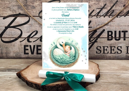 INVITATII BOTEZ - Invitatie papirus A VENIT BARZA (PM225)
