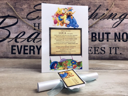 INVITATII BOTEZ - Invitatie papirus Winnie the Pooh