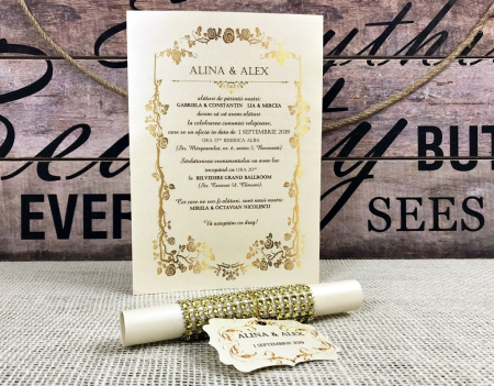 INVITATII NUNTA - Invitatie pergament - Golden Style
