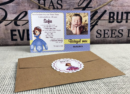 BOTEZ - invitatie PRINTESA SOFIA (plic craft)