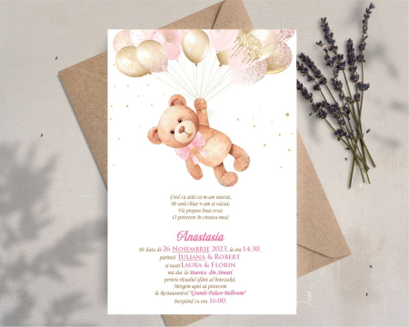 INVITATII BOTEZ - Invitatie - SWEET TEDDY ROZ