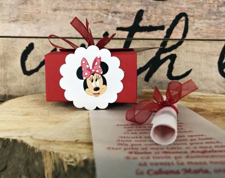 INVITATII BOTEZ - Invitatie vesela Minnie (model rosu)