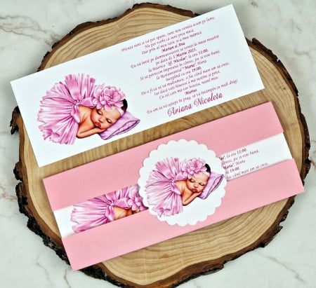 BOTEZ - Invitatii 83 Bebelusa in Rochita Roz