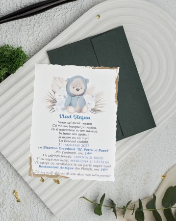INVITATII BOTEZ - Invitatii botez 9319 Ursulet Boho