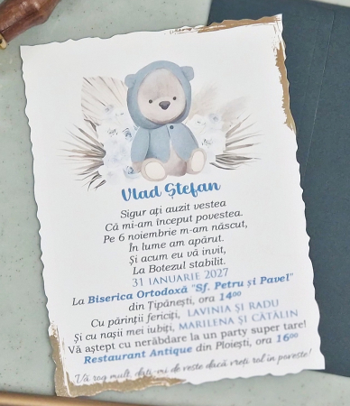 Invitatii botez 9319 Ursulet Boho [10]