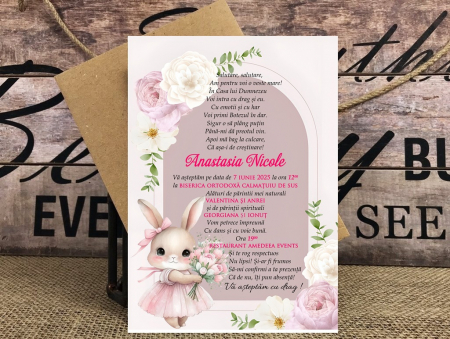 INVITATII BOTEZ - Invitatii botez Iepuras (cu plic)