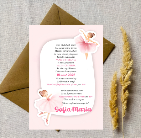 INVITATII BOTEZ - Invitatii botez BALERINA (PLIC)
