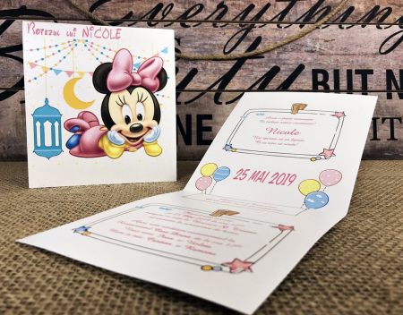 INVITATII BOTEZ - Invitatii Minnie Baby (model sidefat)