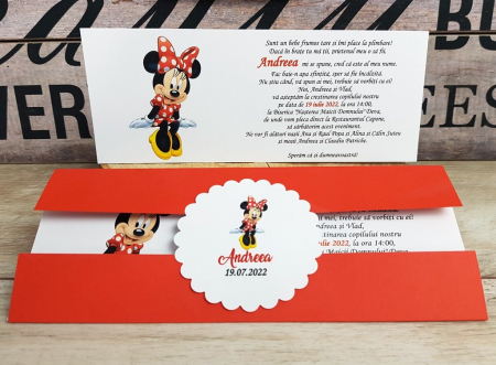 INVITATII BOTEZ - Invitatii MINNIE MOUSE (coperta rosie)