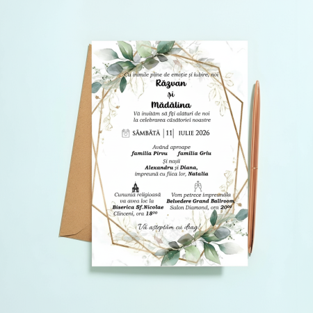 invitatii nunta MODERNE - invitatiI nunta GREENERY PM129