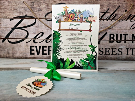 INVITATII BOTEZ - Invitatii papirus SAFARI PARTY