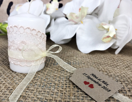 Marturii NUNTA - Lumanare cu dantela Ivory (4 cm x 9 cm)