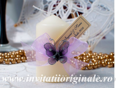 Marturii NUNTA - Lumanare cu fundita lavanda (4cm x 9cm)