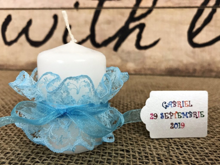 Marturii NUNTA - Lumanare - dantela blue (4cm x 9 cm)