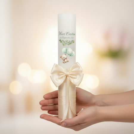 Trusouri & Lumanari Botez - Lumanare de botez Teddy (model crem)