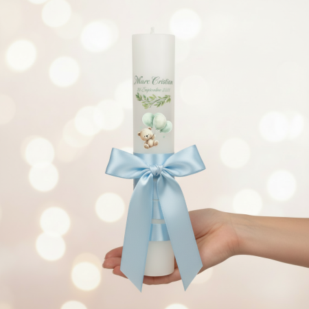 Trusouri & Lumanari Botez - Lumanare de botez Teddy (model blue)