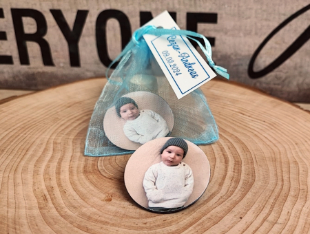Magneti BOTEZ - Magnet foto rotund in saculet blue