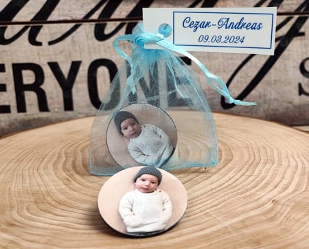 Magnet foto rotund in saculet blue [1]