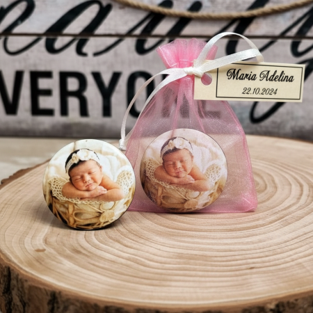 Marturii BOTEZ - Magnet foto rotund in saculet roz