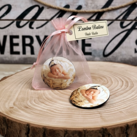 Magnet foto rotund in saculet roz [2]