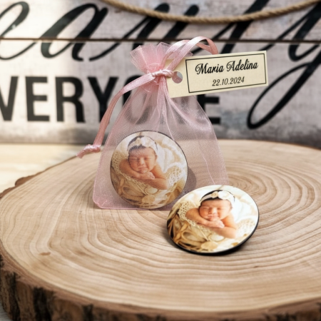 Magnet foto rotund in saculet roz [4]
