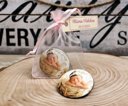 BOTEZ - Magnet foto rotund in saculetROZ