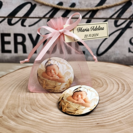 Magnet foto rotund in saculet roz [1]