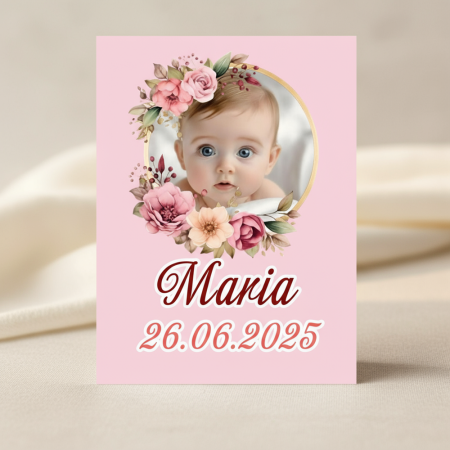 BOTEZ - Magneti botez rama florala PINK