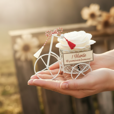 Martisor Bicicleta cu Trandafir de Sapun ALB [2]